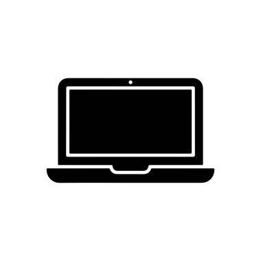 Uygulama veya web tasarımı için beyaz zemin üzerinde siyah dizüstü bilgisayar ikonu çizimi beyaz zemin üzerinde bir bilgisayar aygıtı için minimalist bir sembolü temsil eder.