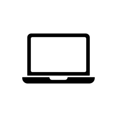Beyaz arka planda siyah dizüstü bilgisayar ikonu vektör çizimi. Tasarım ve yaratıcı projeler, kullanıcı arayüzü ve diğer dijital içerik için harika.