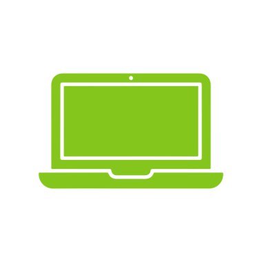 Web siteleri ve baskılar için beyaz arkaplan üzerinde yeşil laptop vektör grafik çizimi, teknoloji, tasarım ve bilgisayarla ilgili projeler ve sunumlar için mükemmel.