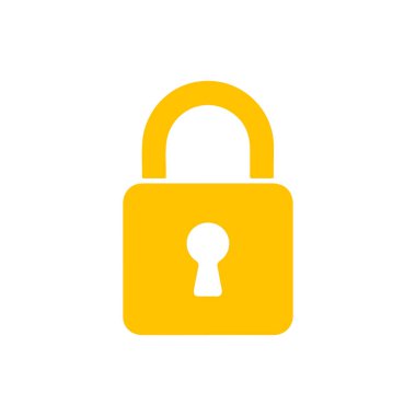 Web sitesi veya uygulama için beyaz arkaplanda sarı asma kilit simgesi grafiği izole edildi. Çevrimiçi güvenlik, gizlilik ve gizli bilgi konsepti, güvenli bilgi.