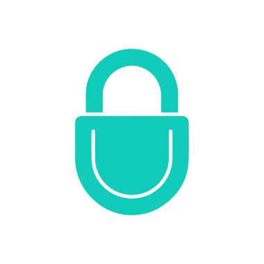 Beyaz arkaplanda yalıtılmış deniz mavisi asma kilit simgesi. Resim, çeşitli tasarım ve bilgilendirme amaçlı basit bir güvenlik ve gizlilik sembolü tasvir ediyor..