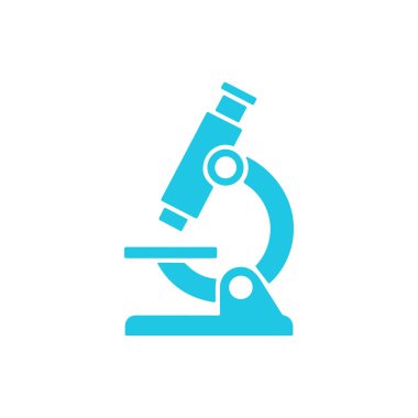 Beyaz zemin üzerinde açık mavi mikroskop çizimi, genel olarak yakından incelemede kullanılan bilimsel bir aletin açık ve öz bir tasvirini sunar.