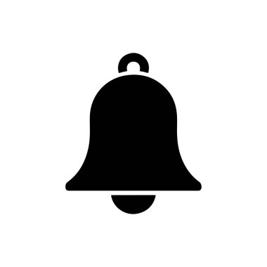 Beyaz arkaplanda siyah çan vektör simgesi. Uygulama veya web sitesi için bildirim sembolü. Basit biçimdeki uyarı, alarm veya anımsatıcı tasarım ögesi.