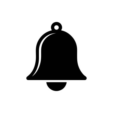 Grafik tasarımları için beyaz arkaplanda siyah uyarı çanı ikonu vektör çizimi. Web tasarımı, mobil uygulamalar, kullanıcı arayüzleri ve sosyal medya içeriği için mükemmel.