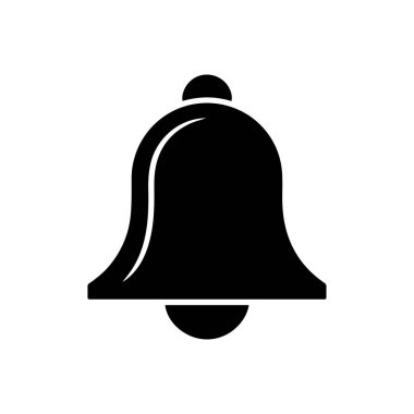 Beyaz arkaplanda yuvarlak alkışlı siyah çan simgesi, basit vektör illüstrasyonu, uyarı, uyarı veya anımsatma sembolü için minimalist tasarım.