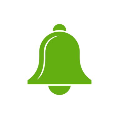 Uygulama, web sitesi veya kullanıcı arayüzü tasarımı, düz vektör çizimi için uyarı veya anımsatma sembolü olan beyaz arkaplan üzerindeki yeşil uyarı çan simgesi.