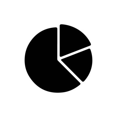 Beyaz arkaplanda gösterilen veri dağılımını temsil eden üç bölümlü siyah pasta grafik simgesi. Orantıları göstermek için sunumlar ve bilgi grafikleri için kullanışlı.