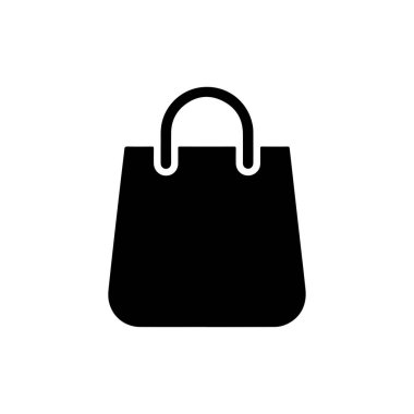 Siyah alışveriş çantası simgesi beyaz arka planda izole edilmiş, basit ve modern, perakende, tüketim ve çok yönlü tasarım uygulamaları için çevrimiçi ticareti temsil eden.