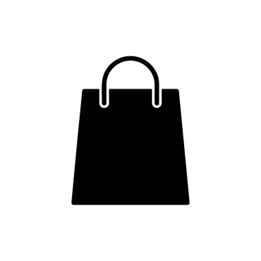Beyaz arka plan, alışveriş ve perakende konsept vektörü üzerinde siyah alışveriş çantası ikonu çizimi. Basit düz tasarım biçimi, çeşitli tasarım projeleri için ideal.