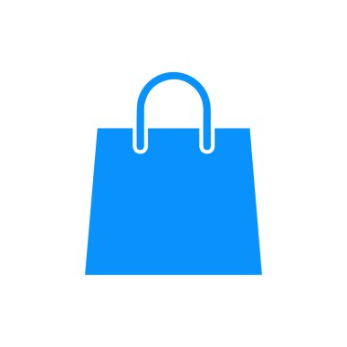 Perakende ve çevrimiçi alımı temsil eden beyaz arka planda mavi alışveriş çantası simgesi, e-ticaret ve mağaza markası gibi ticari temalar için mükemmel.