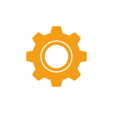 Beyaz arka planda izole edilmiş turuncu vites çizimi makine mühendisliği konsepti, teknik süreçler, endüstriyel otomasyon ve vektör biçiminde hassasiyet tasarımı.