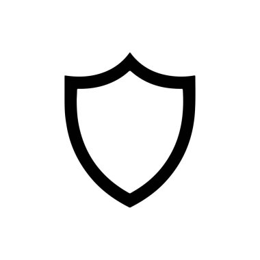 Beyaz arka planda siyah bir kalkan simgesi. Bu güvenlik ve koruma sembolü kullanımı kolay bir grafiktir. Dijital tasarım ve çizimler için mükemmel.