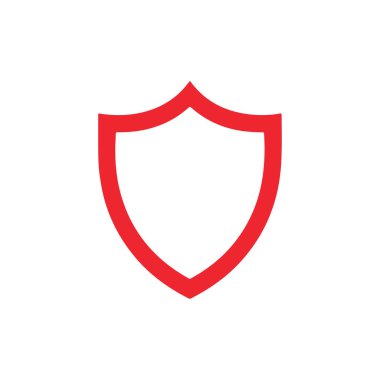 Beyaz arka planda görünen kırmızı kalkan ana hatları güvenlik, savunma ve koruyucu bariyer kavramını simgeliyor. Dijital ya da yazdırma ortamlarında kullanmak için ideal.