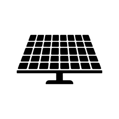 Siyah güneş paneli resimlemesi vektör formatında beyaz bir arkaplanda izole edildi. Yenilenebilir enerji, teknoloji ve çevre kavramları için idealdir..
