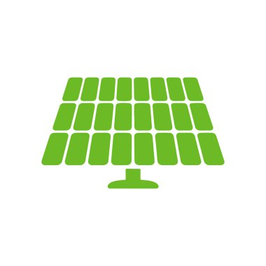 Beyaz zemin üzerinde yeşil güneş paneli simgesi, yenilenebilir enerji kaynağı kavramını gösteriyor, sürdürülebilirliği ve çevre dostu çözümleri desteklemek için mükemmel.