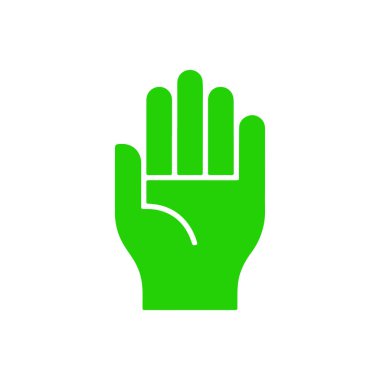 Parmakları açık yeşil el simgesi, dur işaretini temsil ediyor. Beyaz arkaplan üzerinde grafik tasarımı, web siteleri, uygulamalar ve sunumlar için kullanışlı.