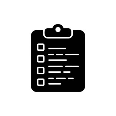 Beyaz arkaplandaki siyah pano simgesi sol ve yatay satırları gösteren işaretli liste kutularını içeriyor. Vektör illüstrasyonu.