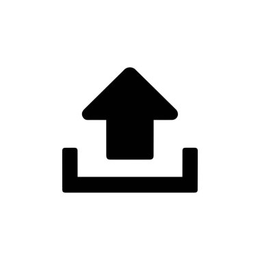 Siyah yükleme simgesi, temiz beyaz bir arkaplanda sunulan tepsiden yukarıya bakan bir ok içerir. Veri transferini sembolize etmek için mükemmel.