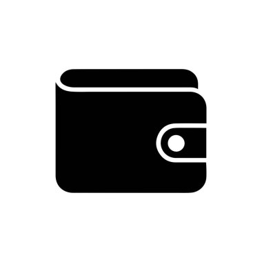 Beyaz arkaplanda kopçası olan siyah minimalist cüzdan vektör simgesi, finansal uygulamalar, işlem rehberleri ve parayla ilgili tasarımlar için basit bir illüstrasyon.