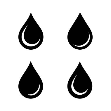 Siyah su bırakma simgeleri beyaz bir arkaplanda gösterilir, çeşitli kullanımlar ve dijital medya uygulamaları için uygun minimal grafik tasarımı sergilenir.