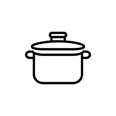Yemek tenceresini temsil eden bir ikon, sade ve sade bir siyah hatla sergilenir. Bu da onu beyaz arka planda modern bir dokunuşla aşçılık kavramlarını resmetmek için mükemmel kılar..