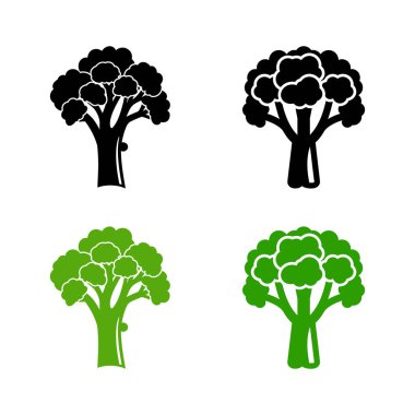 Bu hem siyah hem de yeşil dört brokoli ikonunu gösteriyor. Bu simgeler tasarımlarda kullanmak için basit ve grafik bir biçime sahiptir.