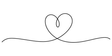 Beyaz zemin üzerinde sürekli siyah çizgi çizimi, minimalist sanat, basit aşk konsepti, modern ve zarif tasarım unsuru.