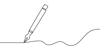 Zarif dolmakalem, temiz beyaz arka planda izole edilmiş, sürekli kıvrımlı tek bir çizgi çiziyor. Resim tasarım ve sanatsal ifadede basitliği betimler.