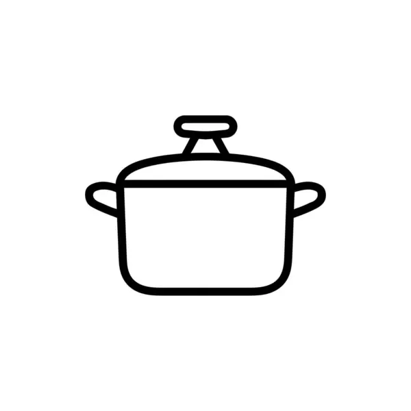 Basit bir pişirme kabı vektörü, kapağı ve iki sapı olan cesur bir tencere taslağı içeriyor, temiz beyaz bir zemin üzerinde izole edilmiş, mutfak veya mutfak temaları için uygun..