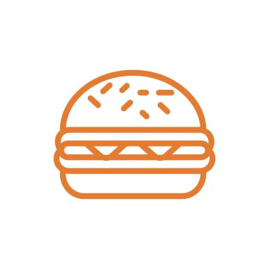 Beyaz arka planda basit turuncu çizgili bir hamburger. Satır sanatı biçimi vektör çizimi, menü tasarımı, posterler ve diğer projeler için iyi.