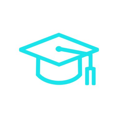 Açık mavi mezuniyet şapkası simgesi beyaz arkaplanda izole edildi. Eğitimin, akademik başarıların, üniversitenin, mezuniyet törenlerinin ve bilimsel uğraşların sembolü. Vektör grafikleri.