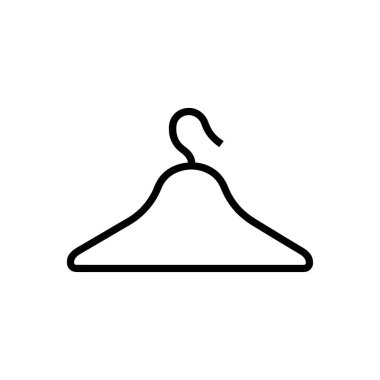 Beyaz arka planda kancası olan siyah bir elbise askısı. Kıyafet ya da gardırop tasarımı için mükemmel. İzole vektör çizimi, kullanımı ve kişiselleştirilmesi kolay.