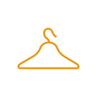 Beyaz arka planda basit turuncu elbise askısı. Moda, tasarım, gardırop organizasyonu ve çevrimiçi mağazalar için grafiksel kaynak, minimalist projeler için ideal.