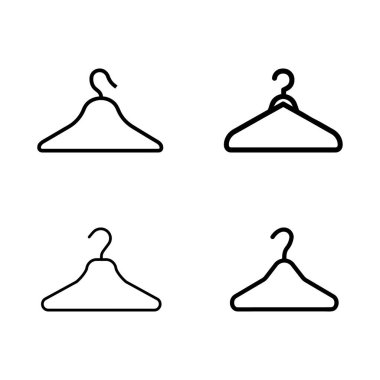 Siyah taslak elbise askısı simgesi vektör biçiminde beyaz arkaplanda, farklı askı stilleri, moda ve kıyafet tasarımları için mükemmel.