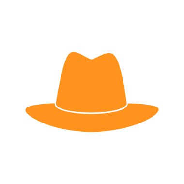 Beyaz arkaplanda izole edilmiş turuncu fötr şapka simgesi, basit ve temiz vektör çizimi. Minimalist tasarım, grafik tasarım projeleri için mükemmel.