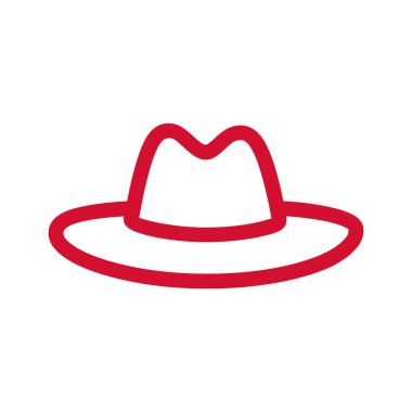 Beyaz arka planda izole edilmiş kırmızı fötr şapka ikonu. Minimalist ve basit tasarım, simgeler veya logolar için mükemmel, temiz ve şık görünümlü..