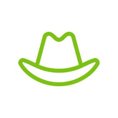 Beyaz arka planda bir kovboy şapkası ikonunun yeşil çizgi çizimi. Batı giyimini temsil eden minimalist tasarım, çeşitli yaratıcı projeler için uygundur..