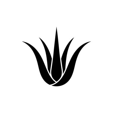 Yaratıcı projelerde logolar, desenler ve dekoratif aksanlar da dahil olmak üzere çeşitli tasarım uygulamaları için beyaz zemin üzerinde izole edilmiş siyah vektör aloe vera bitki silueti.