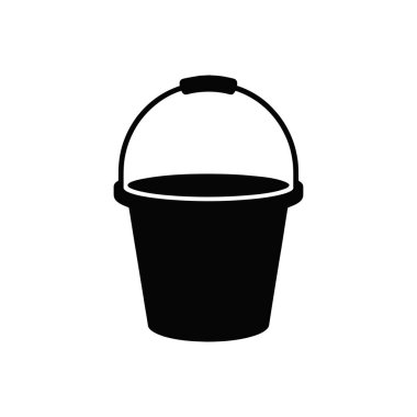 Beyaz arkaplan vektör illüstrasyonunda basit grafik tarzında izole edilmiş siyah kova. Basit grafik tasarım ögesi, yaratıcı projeler ve sunumlar için ideal.