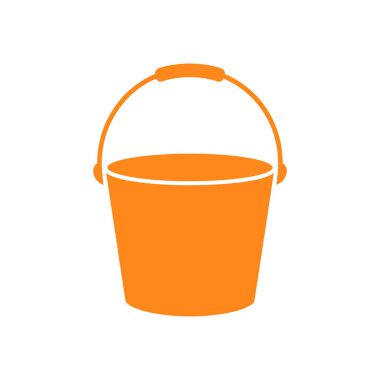 Yuvarlak saplı turuncu bir kova ikonu, temiz beyaz arka planda izole edilmiş. Çeşitli yaratıcı projeler için basit ve etkili vektör illüstrasyonu.