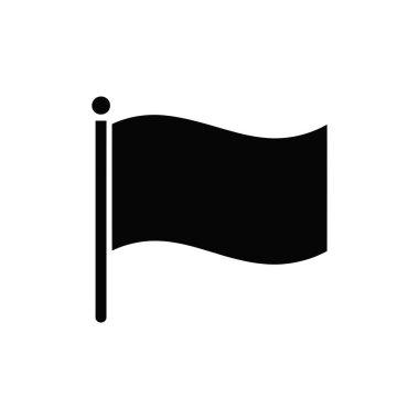 Beyaz zemin üzerinde sırık olan siyah bayrak, vektör simgesi illüstrasyonu. Bayrak direği ve dalgalı kumaşla izole edilmiş bayrak sembolü. Vektör stok illüstrasyonu.