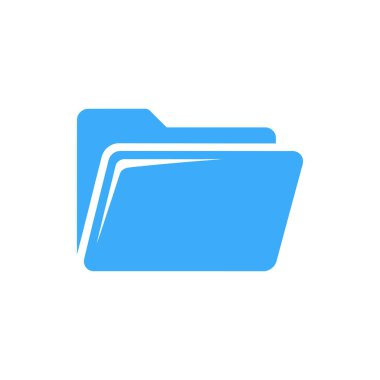 Veri depolama, dosya yönetimi, belgeleri düzenleme ve bilgisayarlarda dizinleri temsil etmek için kullanılan beyaz arkaplan üzerindeki basit açık mavi klasör simgesi grafiği.