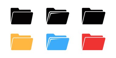Dosya yönetimi resimlerine ihtiyaç duyan grafik tasarım projeleri için siyah, sarı, mavi ve kırmızı arkaplanlı altı renkli dizin simgesi koleksiyonu.