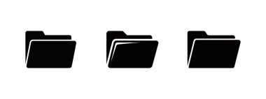 Tasarımda veri organizasyonu, dosya yönetimi ve dijital depolama kavramlarını temsil etmek için uygun, beyaz arkaplanda farklı biçimlerde gösterilen üç siyah dizin simgesi.