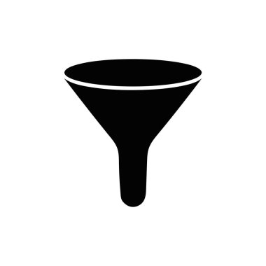 Beyaz arkaplanda siyah huni ikon vektör çizimi, basit tarz konsept filtreleme, laboratuvar ekipmanları, huni, filtreleme, kimyasal, sıvı.