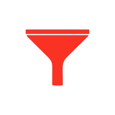 Beyaz arka planda kırmızı huni çizimi, çeşitli tasarım projeleri için uygun. İşletme, pazarlama ve veri analizi için harika.