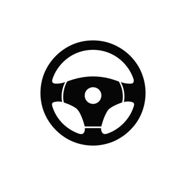 Beyaz arka planda izole edilmiş siyah direksiyon ikonu, vektör illüstrasyonu. Araba iç tasarım unsuru, güvenli sürüş için otomatik kontrol sembolü.