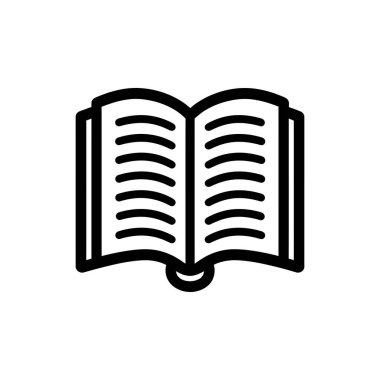 Siyah hatları ve beyaz arkaplanda görünen sayfaları olan bir kitap simgesi aç. Bilgi, eğitim, okuma, edebiyat ve kütüphane kaynaklarını temsil eder.