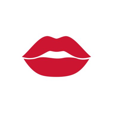 Beyaz arkaplan vektör illüstrasyonunda kırmızı dudak simgesi izole edildi. Güzellik, aşk ve moda ile ilgili çeşitli tasarım projeleri için bu minimalist grafiği kullanın.