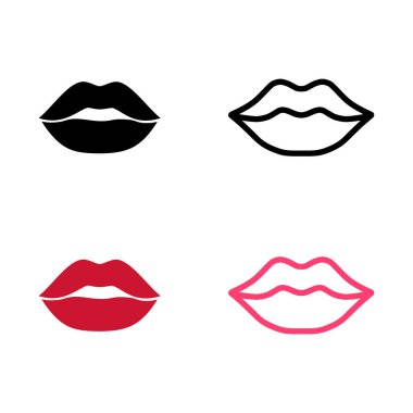 Beyaz arkaplanda kırmızı, pembe ve siyah renkli kadın dudakları.